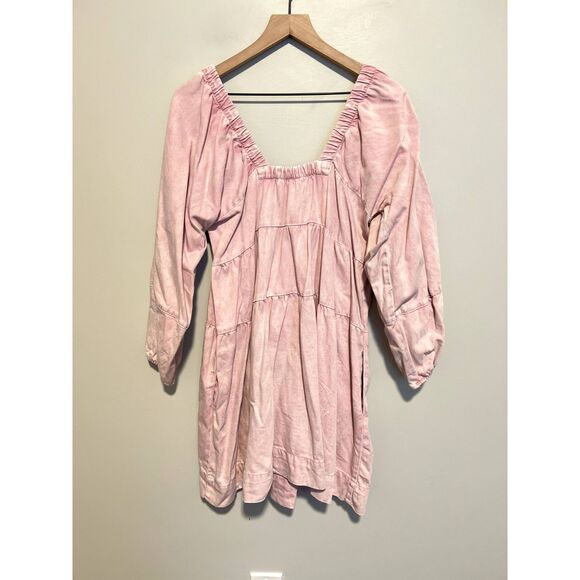 Free People Blue Jean Babydoll Mini Dress in Washed Pink Women's Size Small - Picture 4 of 10